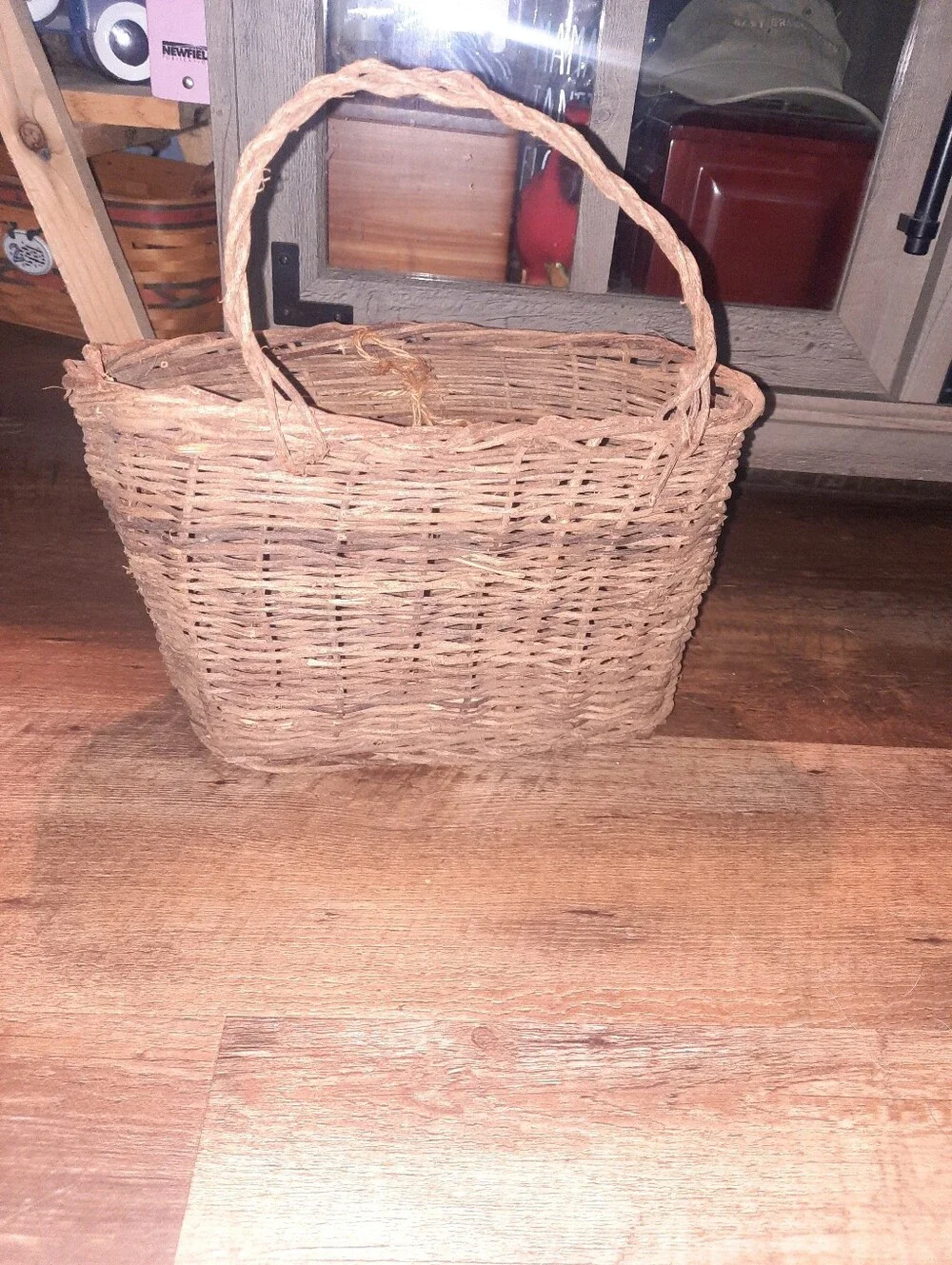 Rustic Woven Brown Basket with Quilt Heart Accent